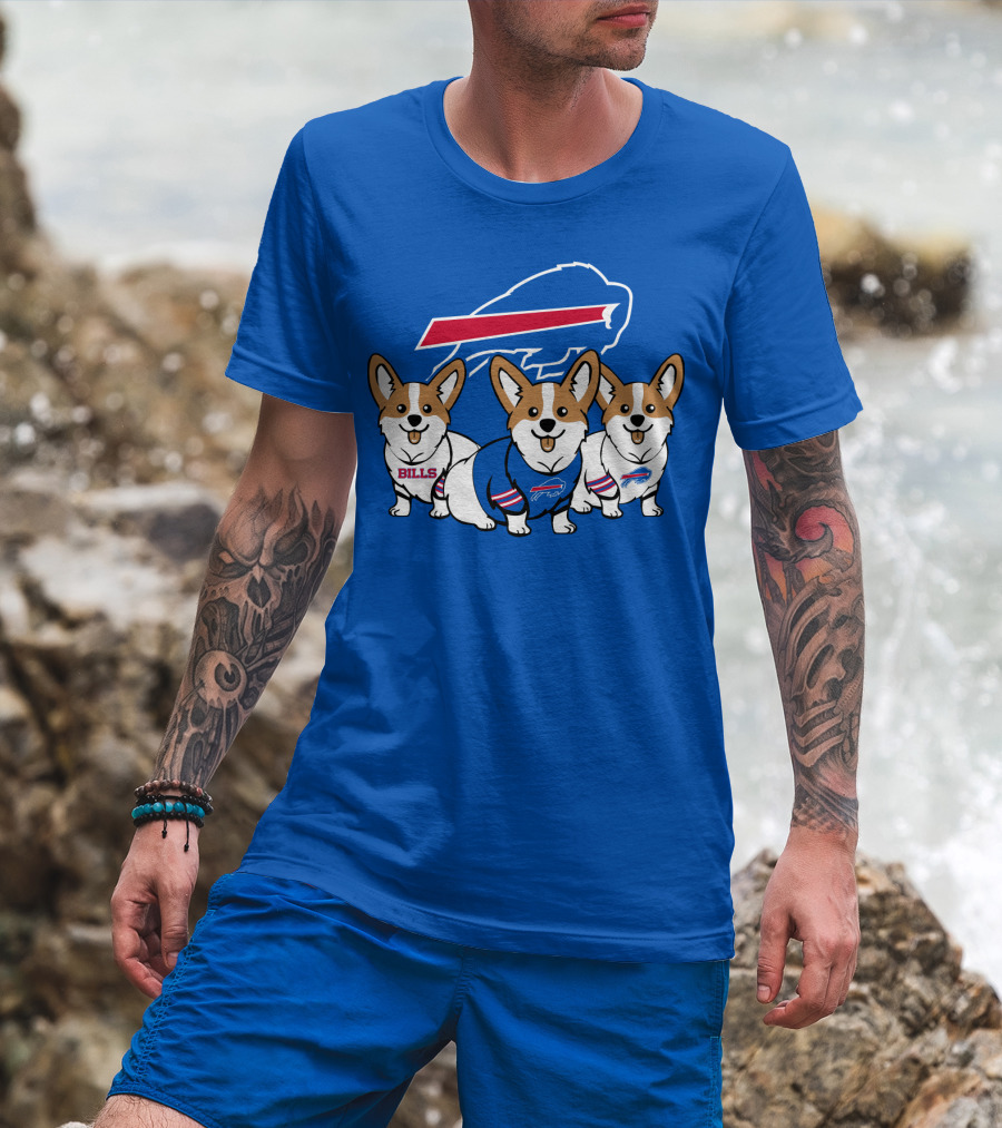 Buffalo Bills Corgi Trio Blue T-Shirt