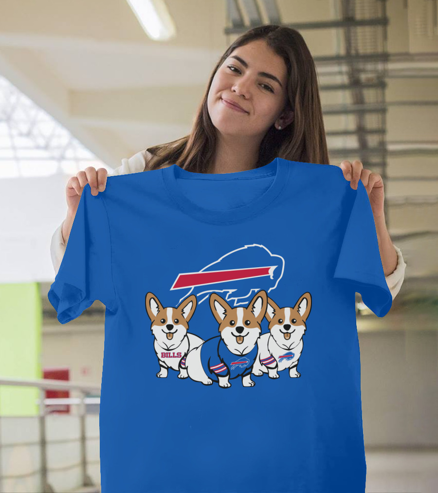 Buffalo Bills Corgi Trio Blue T-Shirt