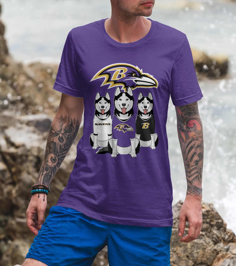 Ravens Husky Trio With Baltimore Ravens T-Shirt