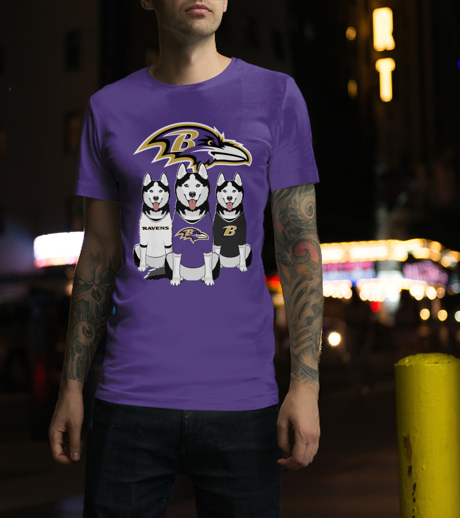 Ravens Husky Trio With Baltimore Ravens T-Shirt
