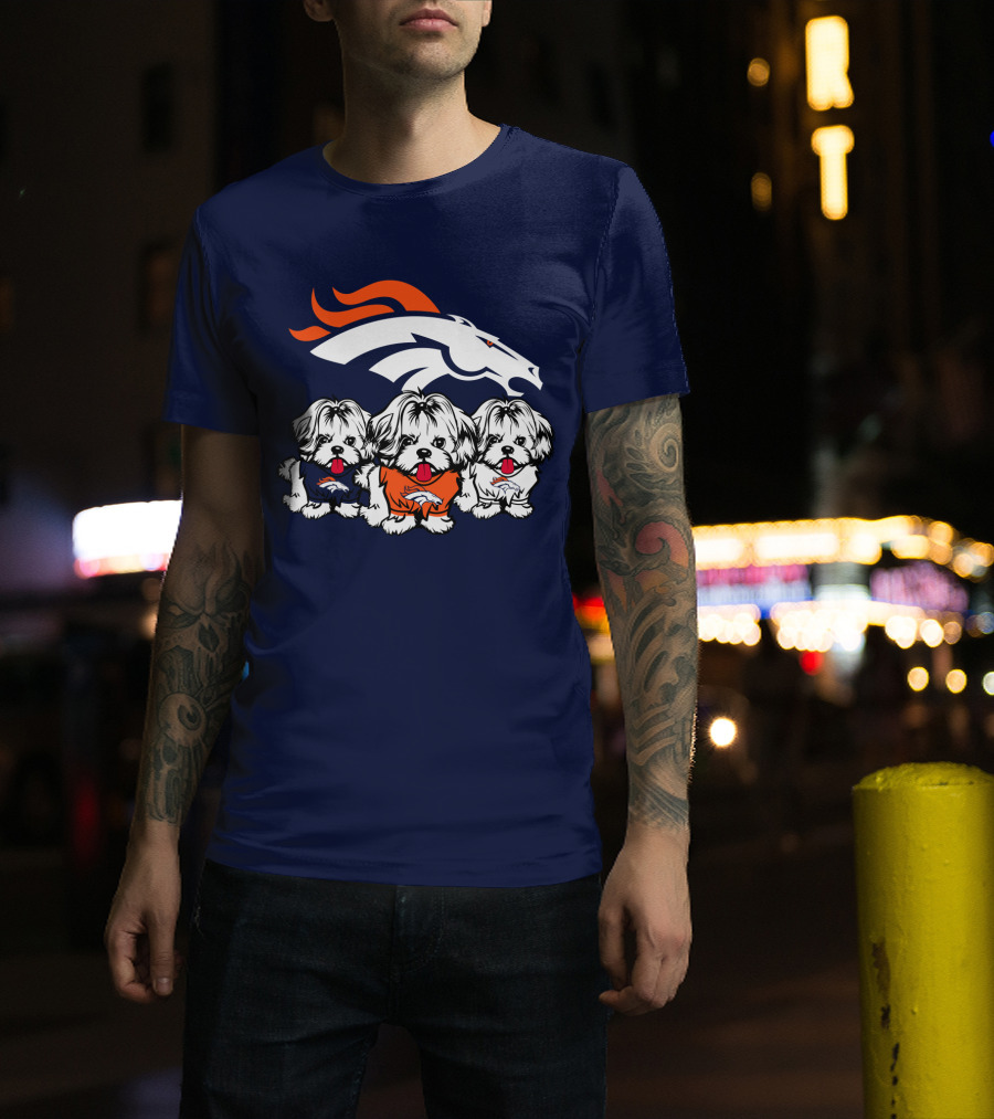 Shih Tzu Dogs Denver Broncos NFL Football Fan T-Shirt