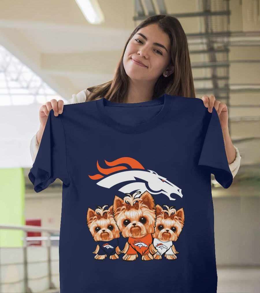 Denver Broncos Yorkies With Team Logo And Three Adorable Dogs In Jerseys T-Shirt