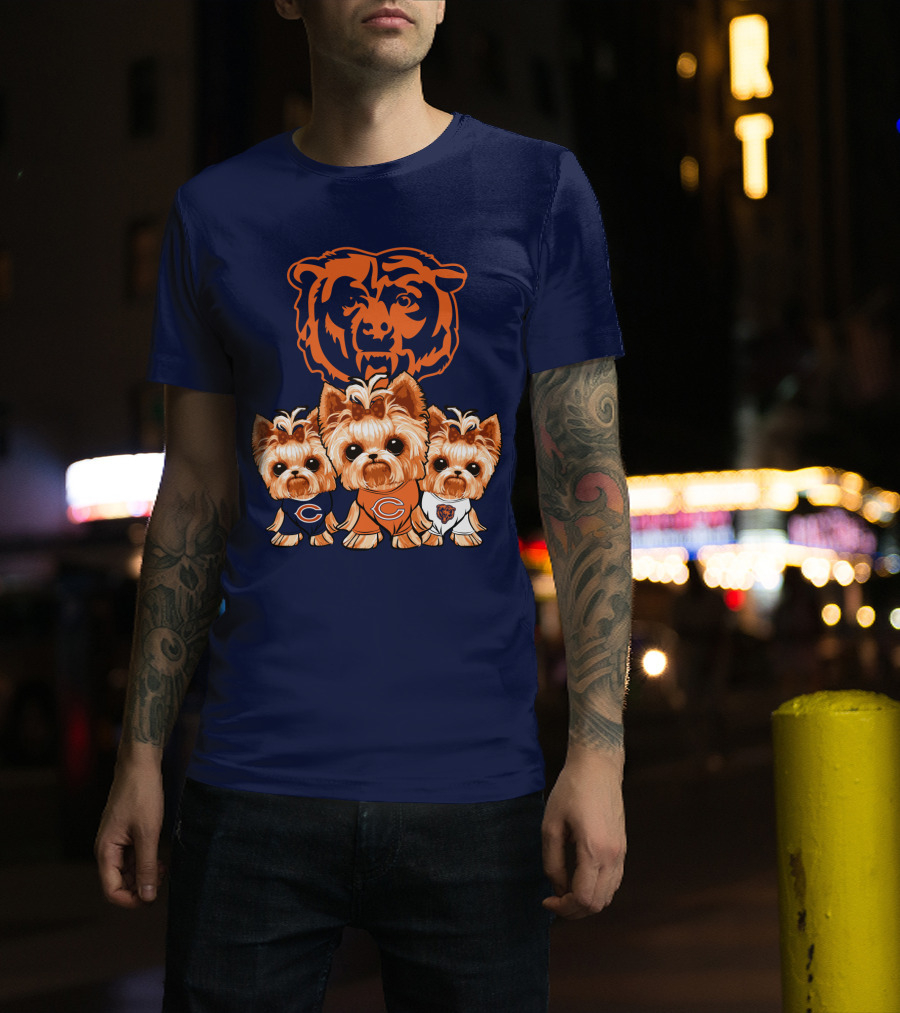 Chicago Bears Yorkshire Terrier Puppy Trio T-Shirt