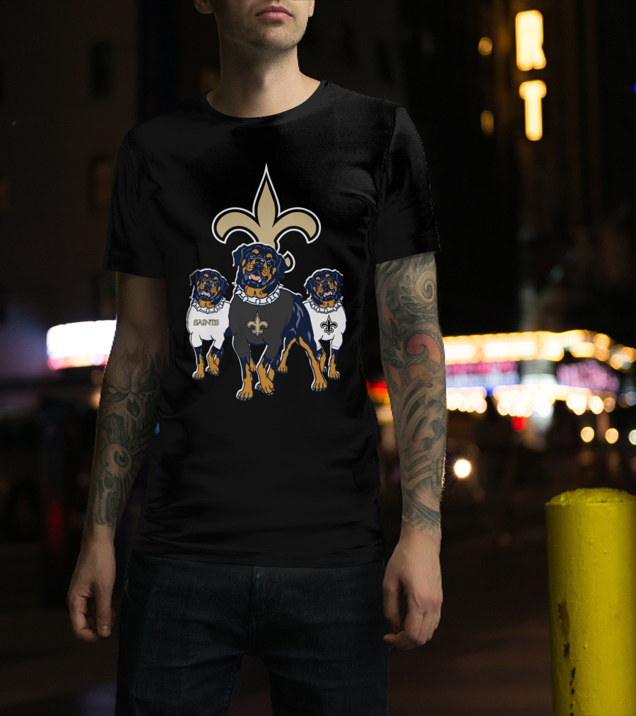 New Orleans Saints Rottweiler Trio Fleur-De-Lis T-Shirt