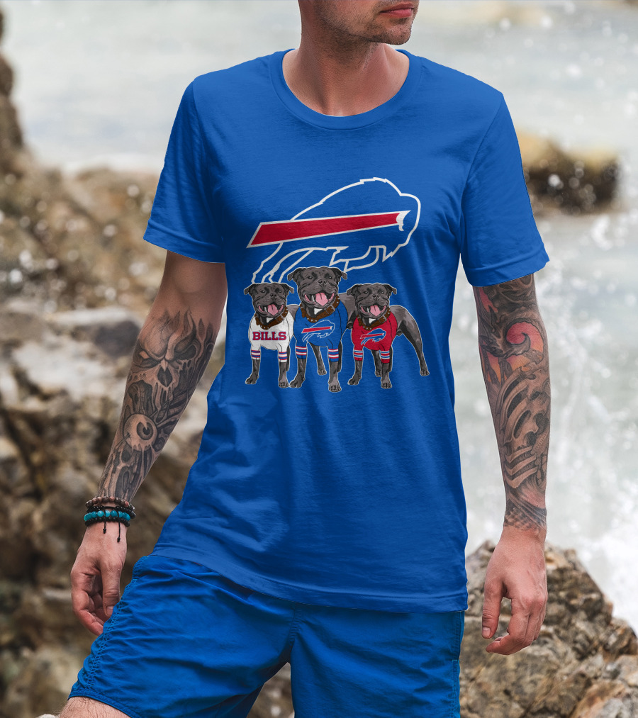 Buffalo Bills Pitbull Trio On Blue Buffalo T-Shirt