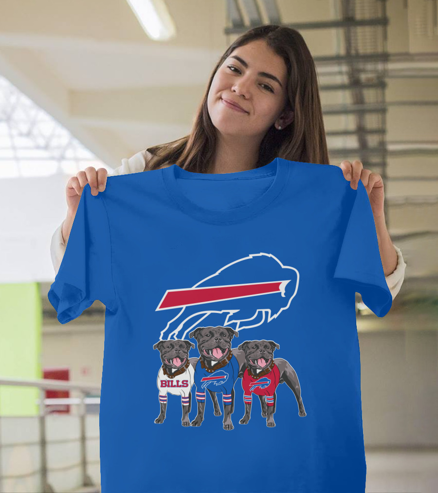 Buffalo Bills Pitbull Trio On Blue Buffalo T-Shirt