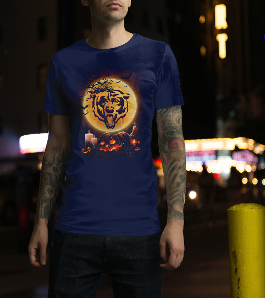Chicago Bears Halloween Moonlit Pumpkin Jack-O'-Lantern T-Shirt