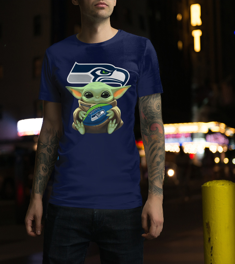 Baby Yoda Seahawks Football Fan T-Shirt
