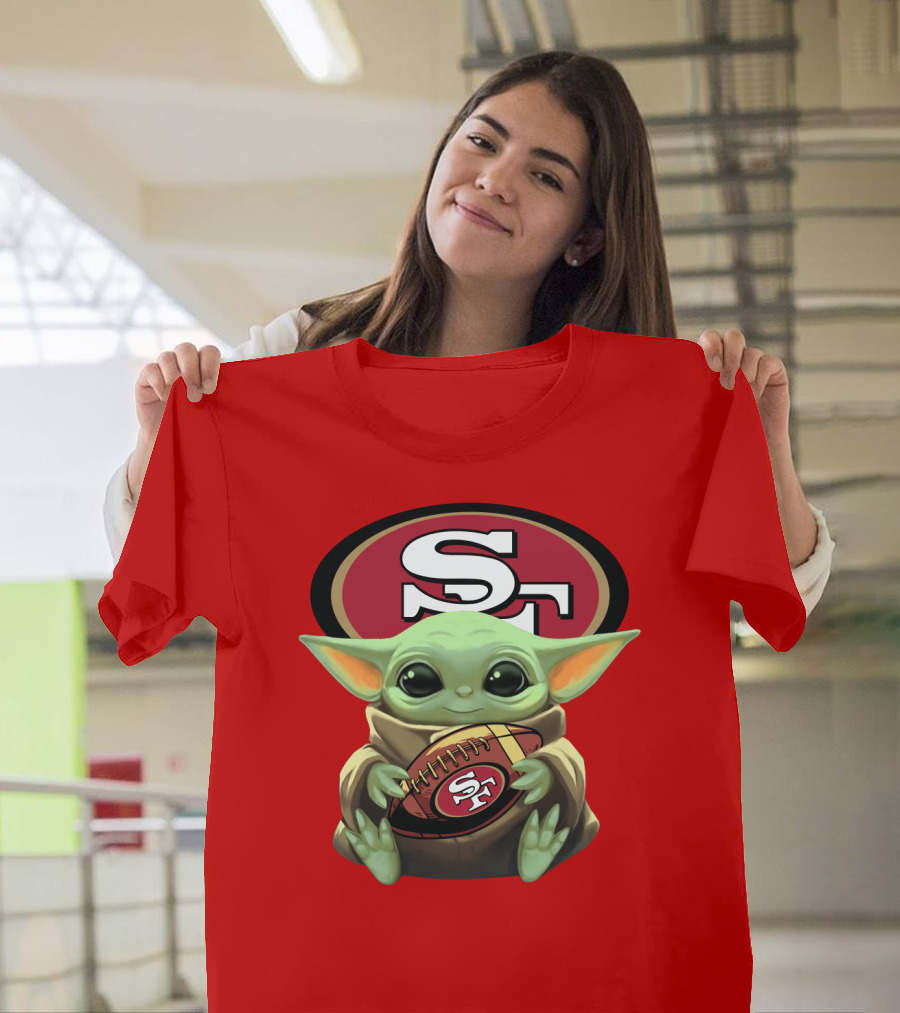 Baby Yoda Football 49ers Star Wars Crossover Fan T-Shirt