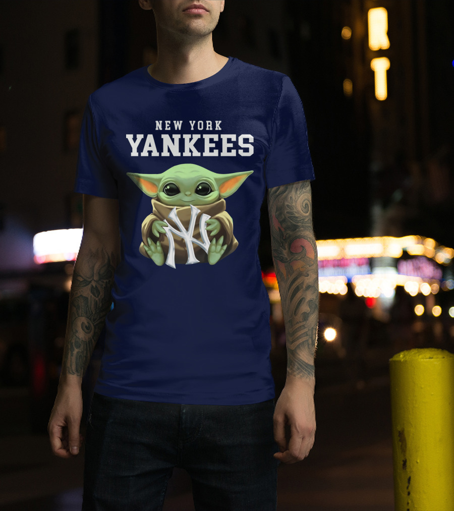 New York Yankees Baby Yoda Holding NY T-Shirt