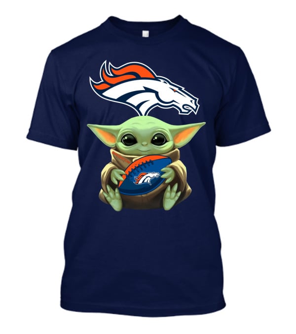 Baby Yoda Holding Broncos Football Denver Broncos T-Shirt