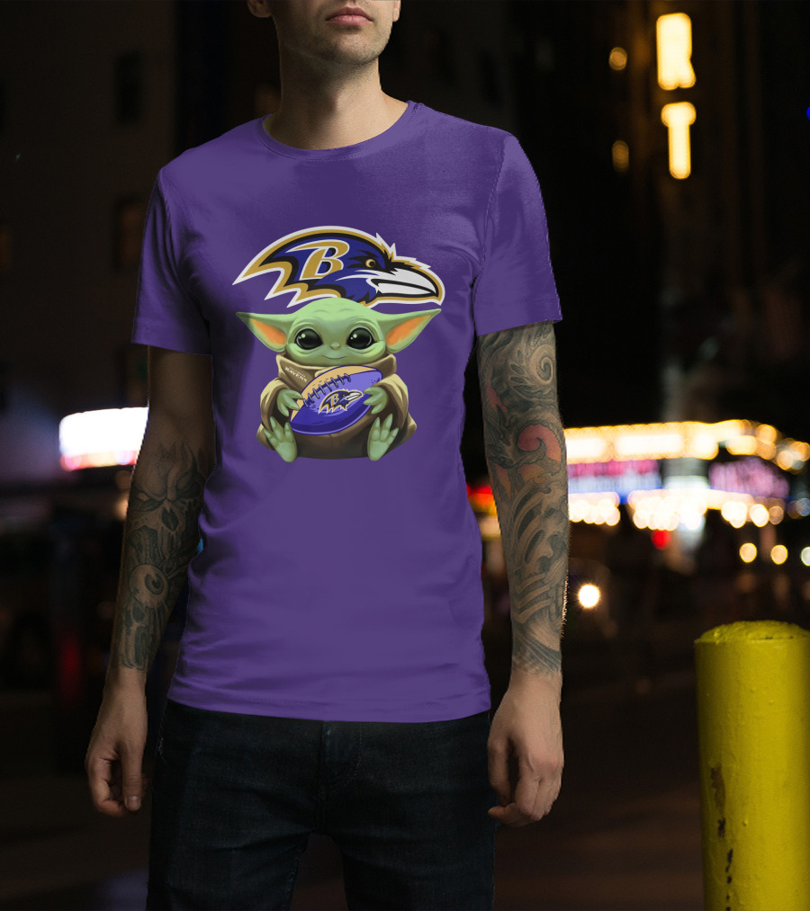 Baltimore Ravens Baby Yoda Football Fan T-Shirt