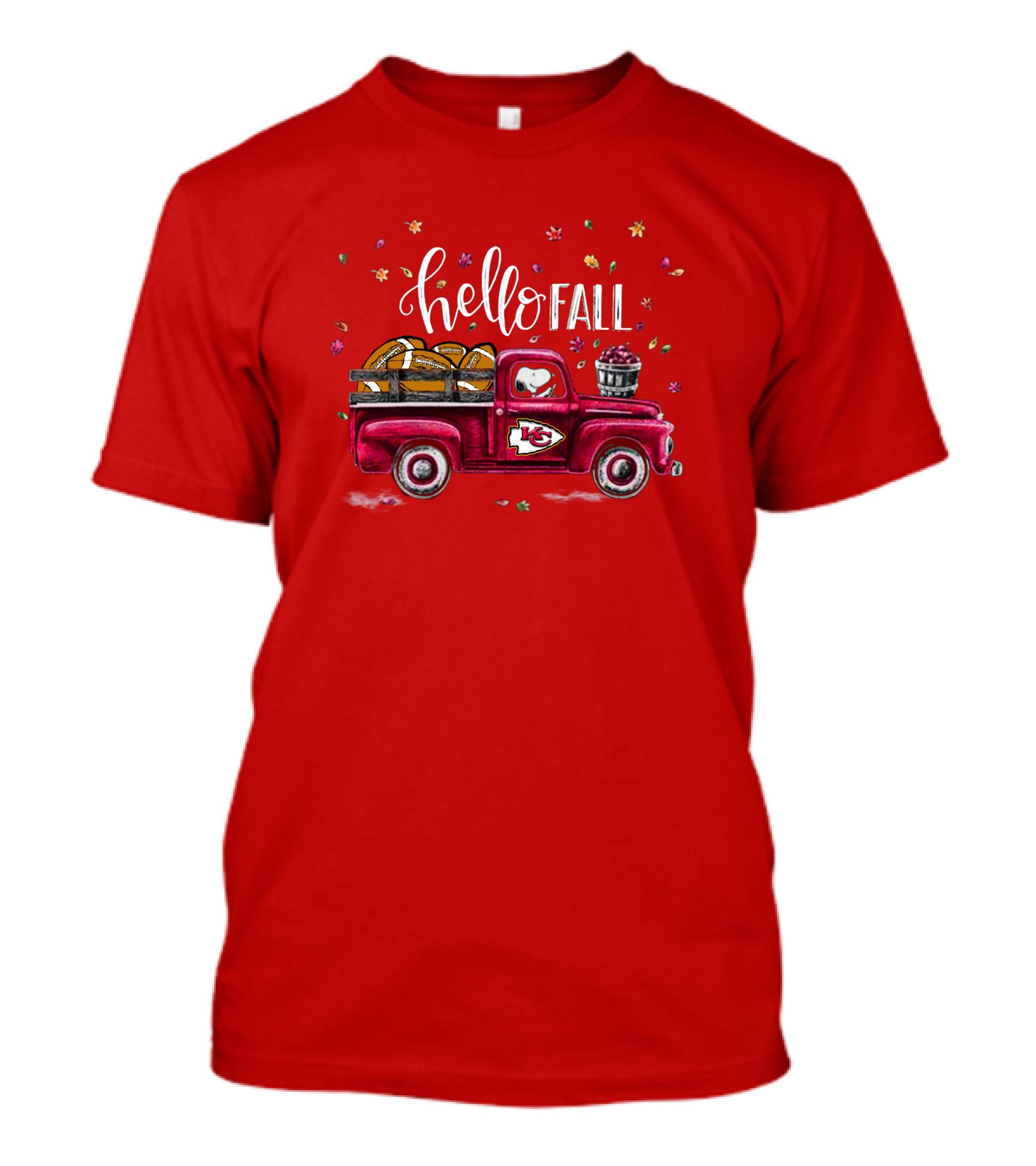 Hello Fall Kansas City Chiefs Truck With Autumn Leaves T-Shirt