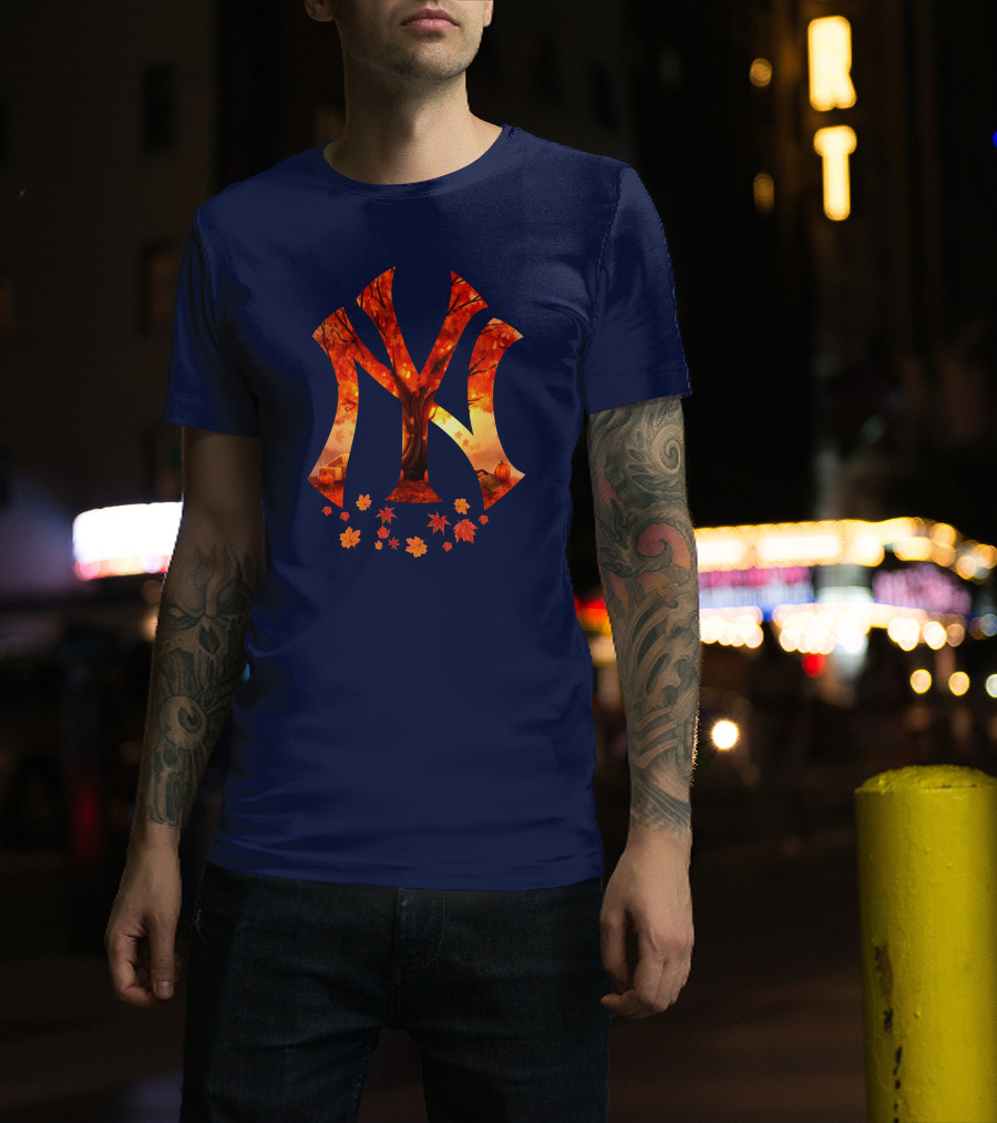 New York Yankees Autumn Fall Leaves Tree Pumpkin T-Shirt