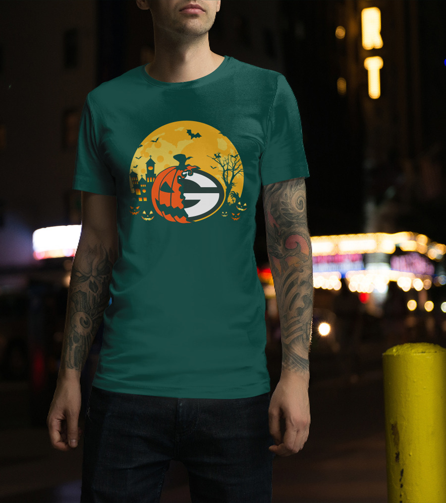 Halloween Green Bay Packers Pumpkin Moon Night Scene T-Shirt