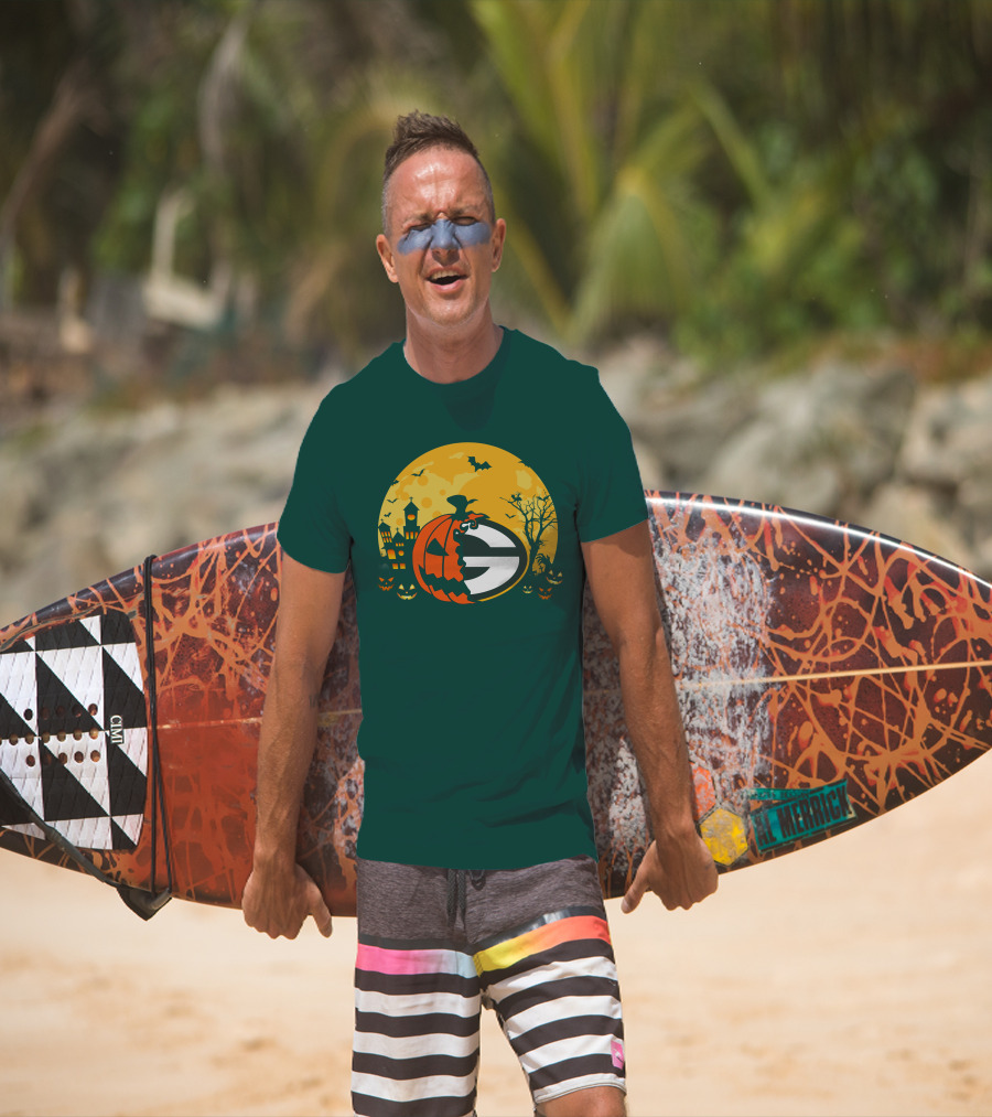 Halloween Green Bay Packers Pumpkin Moon Night Scene T-Shirt