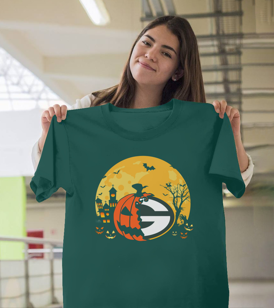 Halloween Green Bay Packers Pumpkin Moon Night Scene T-Shirt
