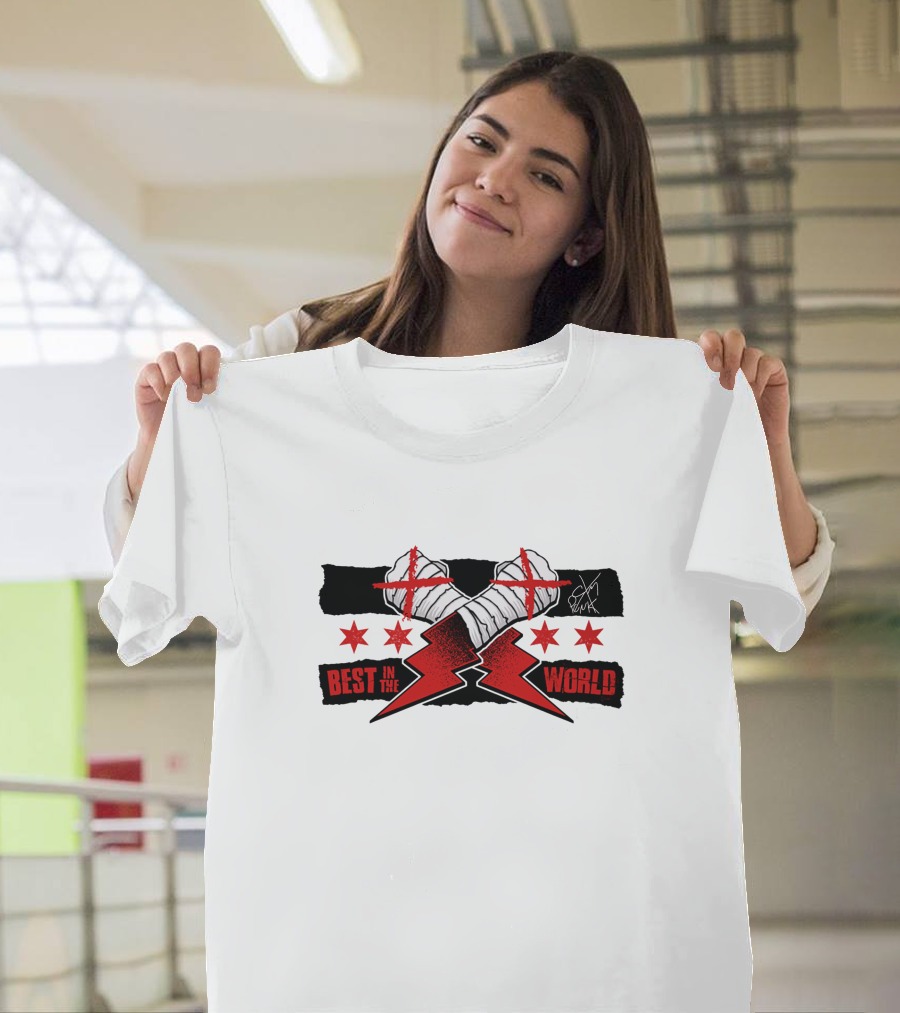 Best In The World Cm Punk Crossing Taped Hands Lightning Bolts Red Stars T-Shirt
