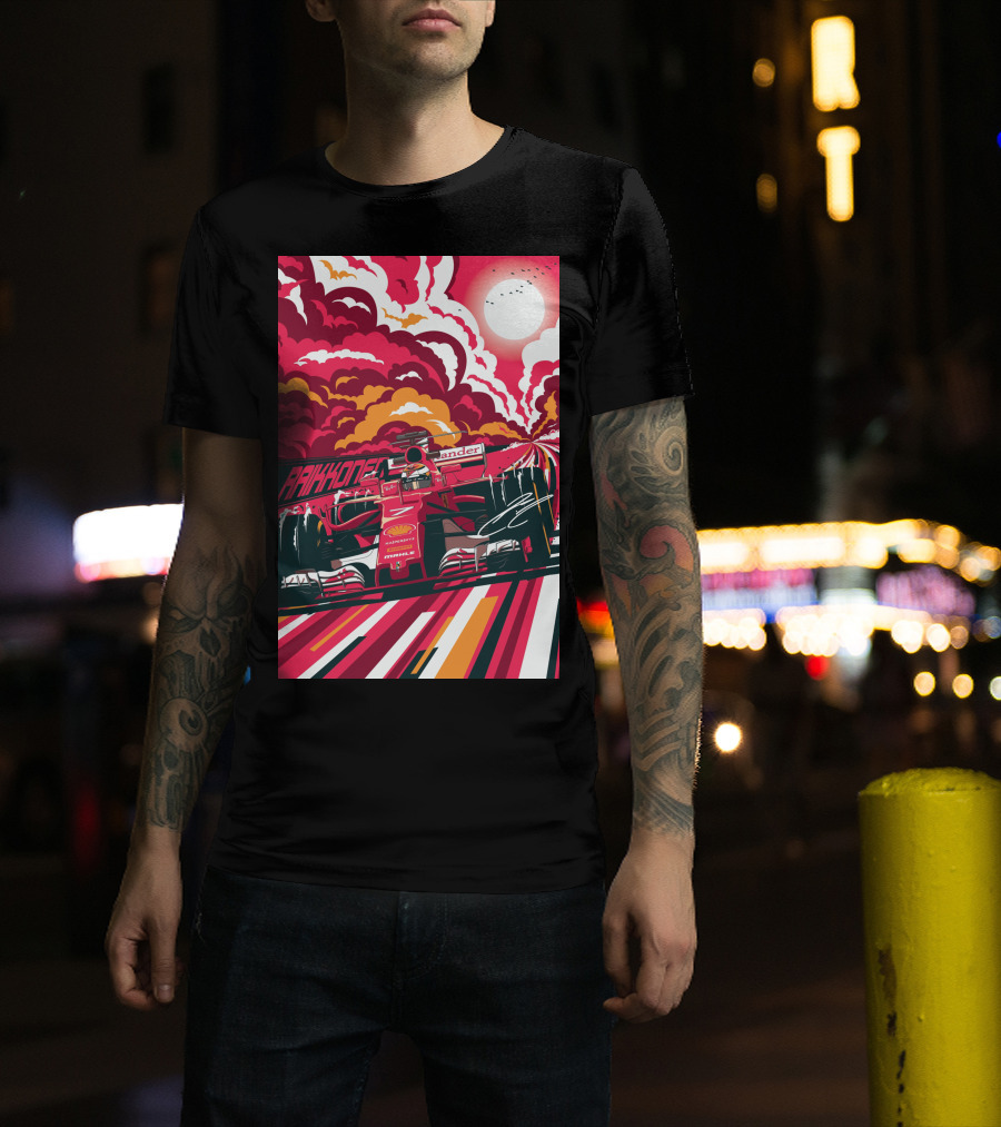 Raikkonen Formula 1 Racing Ferrari F1 Car Sunset Scene T-Shirt