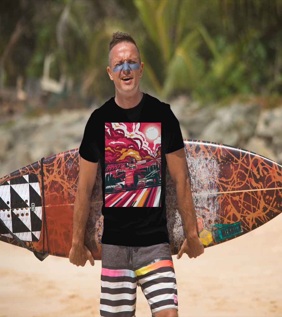 Raikkonen Formula 1 Racing Ferrari F1 Car Sunset Scene T-Shirt