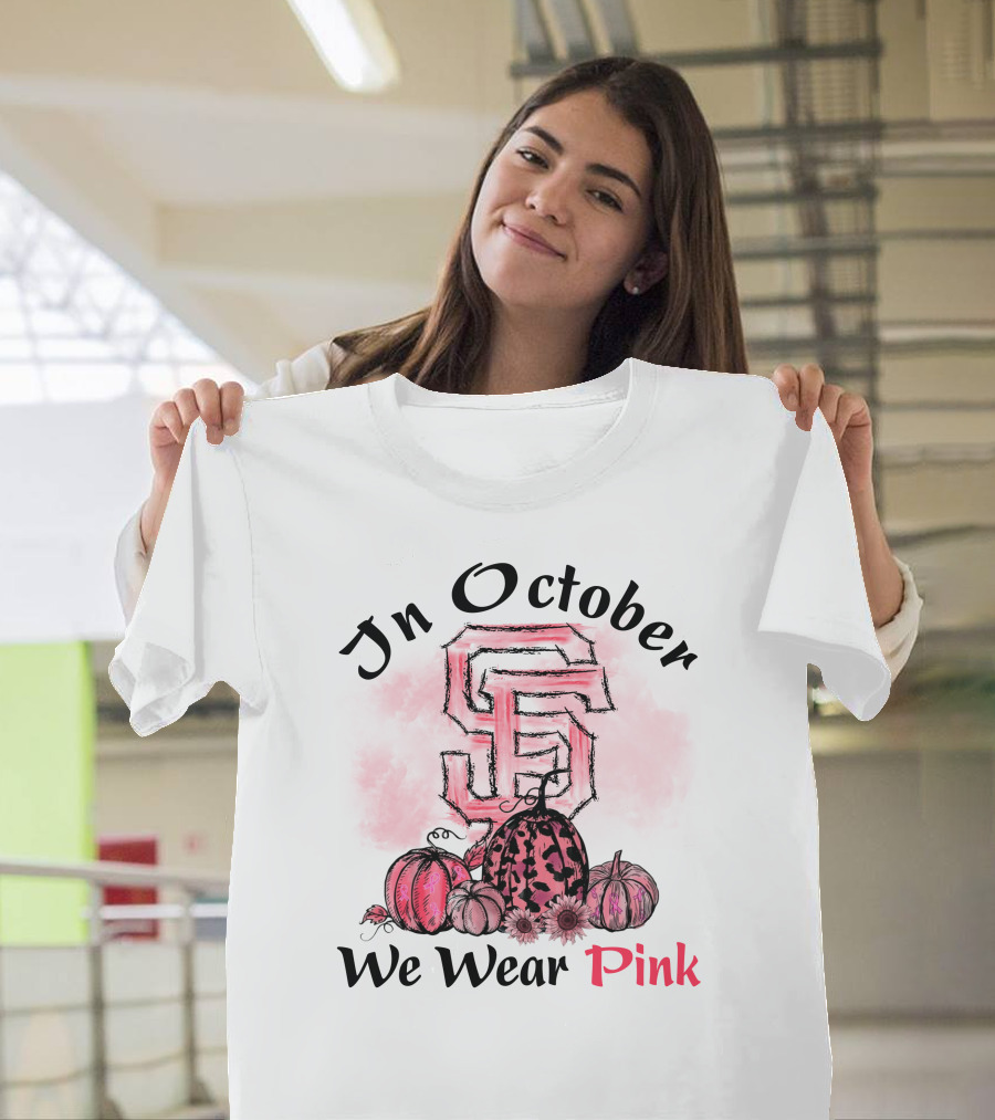 In October We Wear Pink S And F With Pumpkins T-Shirt