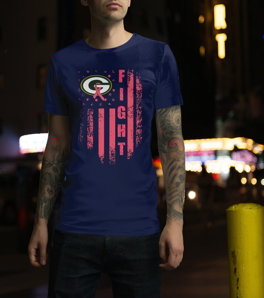 FIGHT Greenbay Pink Ribbon G Logo Stripes T-Shirt