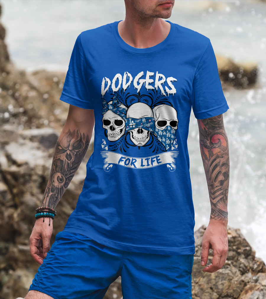 Dodgers For Life La Skulls Bandana T-Shirt