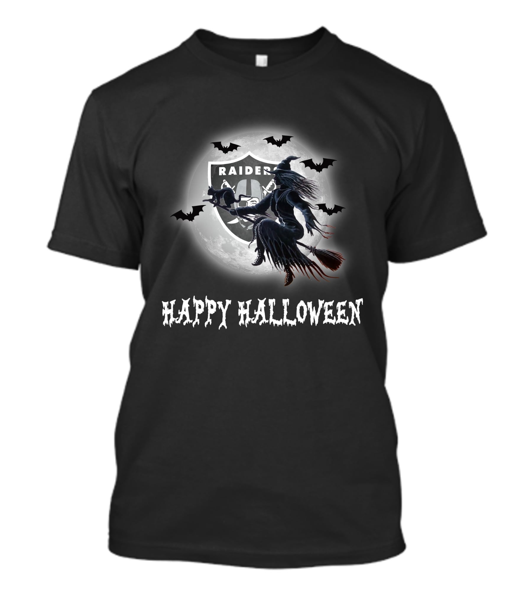 Raiders Witch Flying Over Moon Happy Halloween T-Shirt