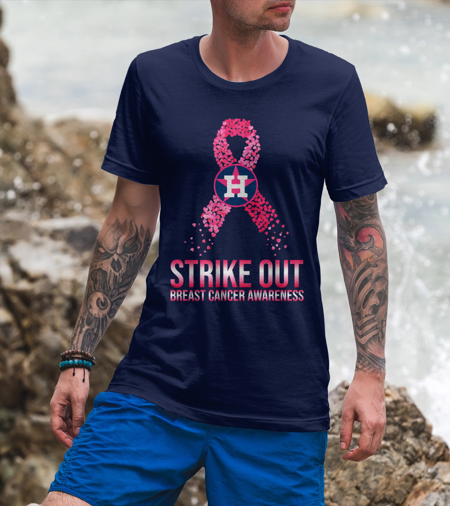 Strike Out Breast Cancer Awareness H Logo Pink Ribbon T-Shirt