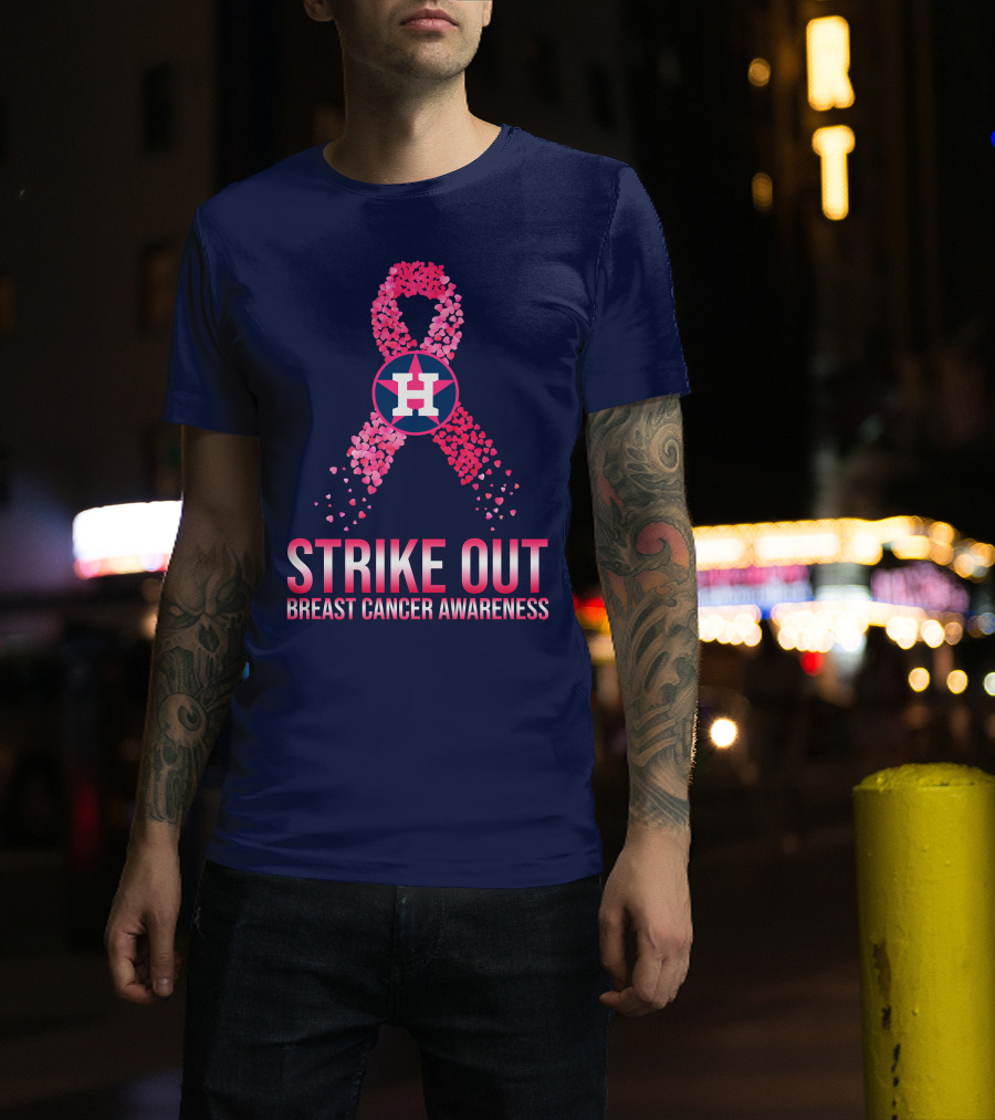 Strike Out Breast Cancer Awareness H Logo Pink Ribbon T-Shirt