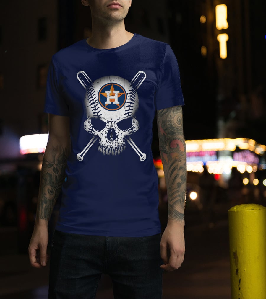 Houston Astros Baseball Skull Crossbones T-Shirt