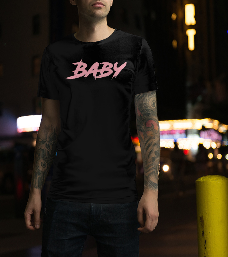 Baby Abi Shop Style Pink Brush Text T-Shirt