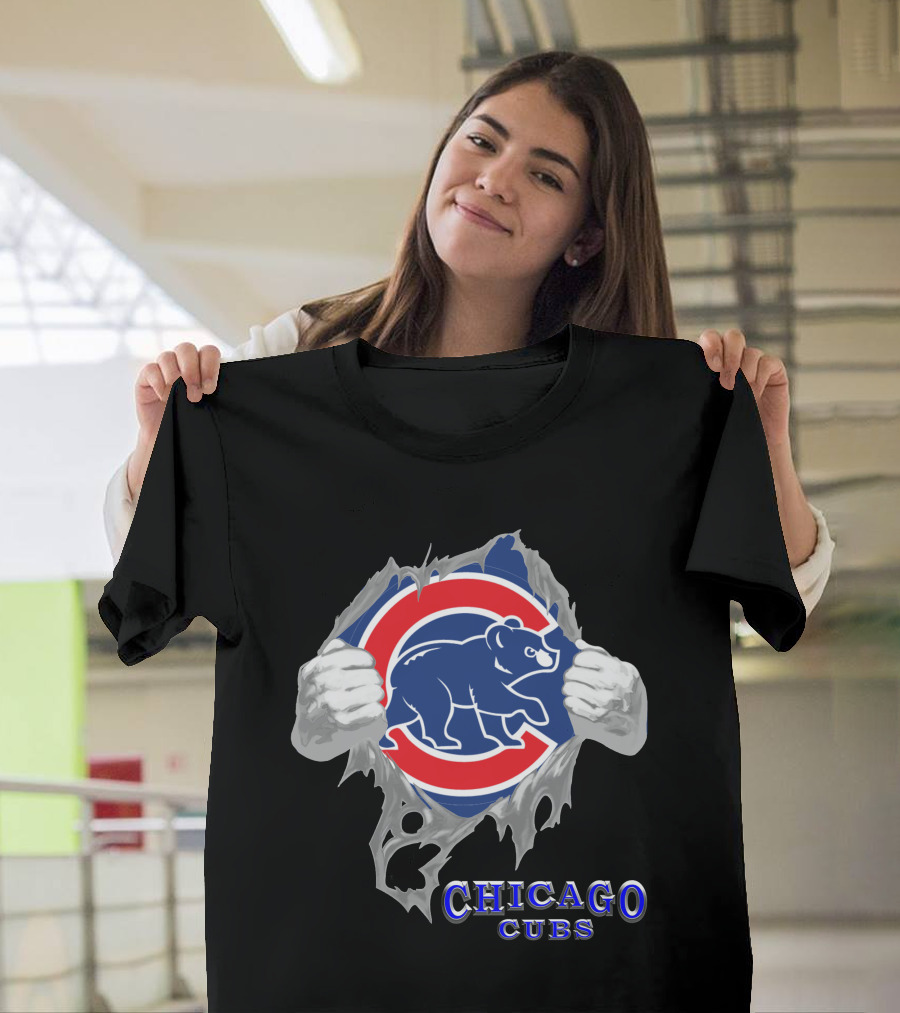 Chicago Cubs Logo Burst With Bear And Hands T-Shirt