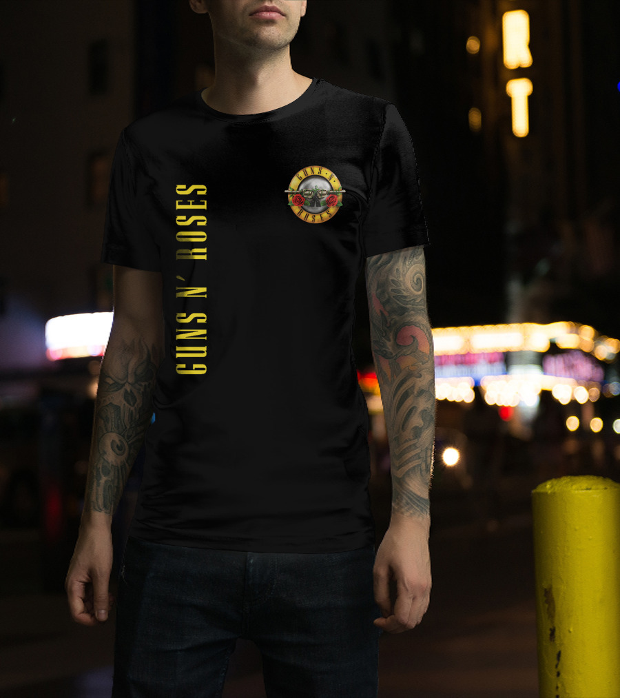Guns N' Roses Classic Logo With Revolver And Roses In Yellow T-Shirt