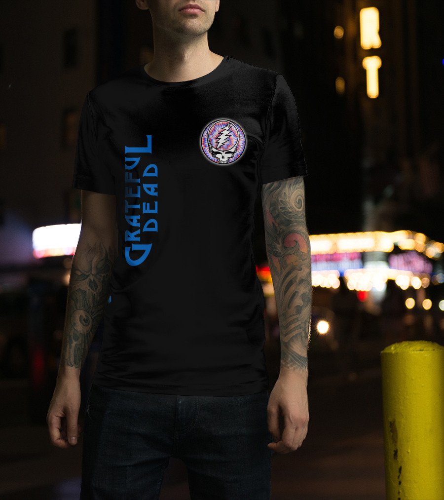 Grateful Dead Steal Your Face Skull With Lightning Bolt And Trippy Blue Letters T-Shirt