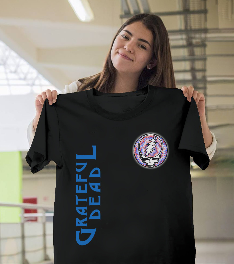 Grateful Dead Steal Your Face Skull With Lightning Bolt And Trippy Blue Letters T-Shirt