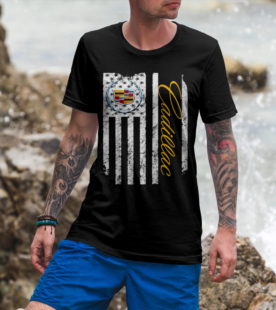 Cadillac Logo American Flag T-Shirt