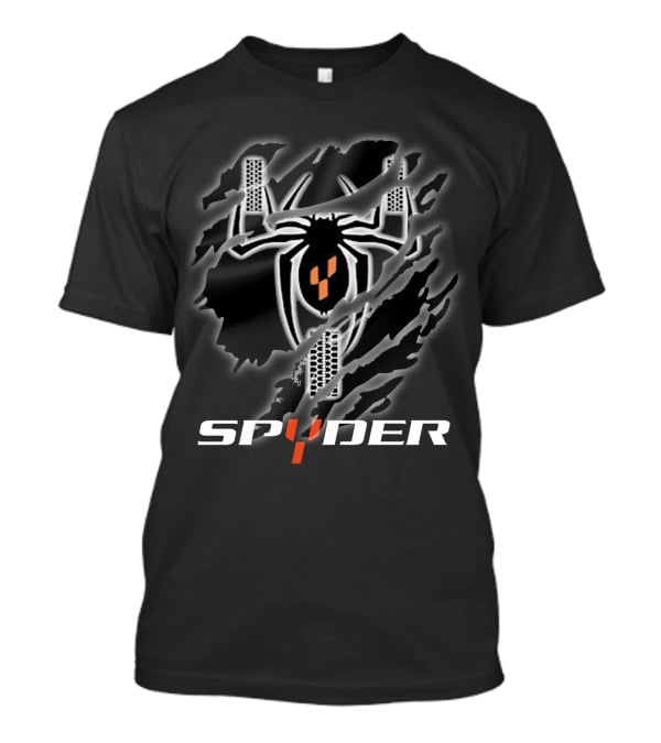 Spyder Logo With Black And Orange Checkerboard Spider And Tread T-Shirt