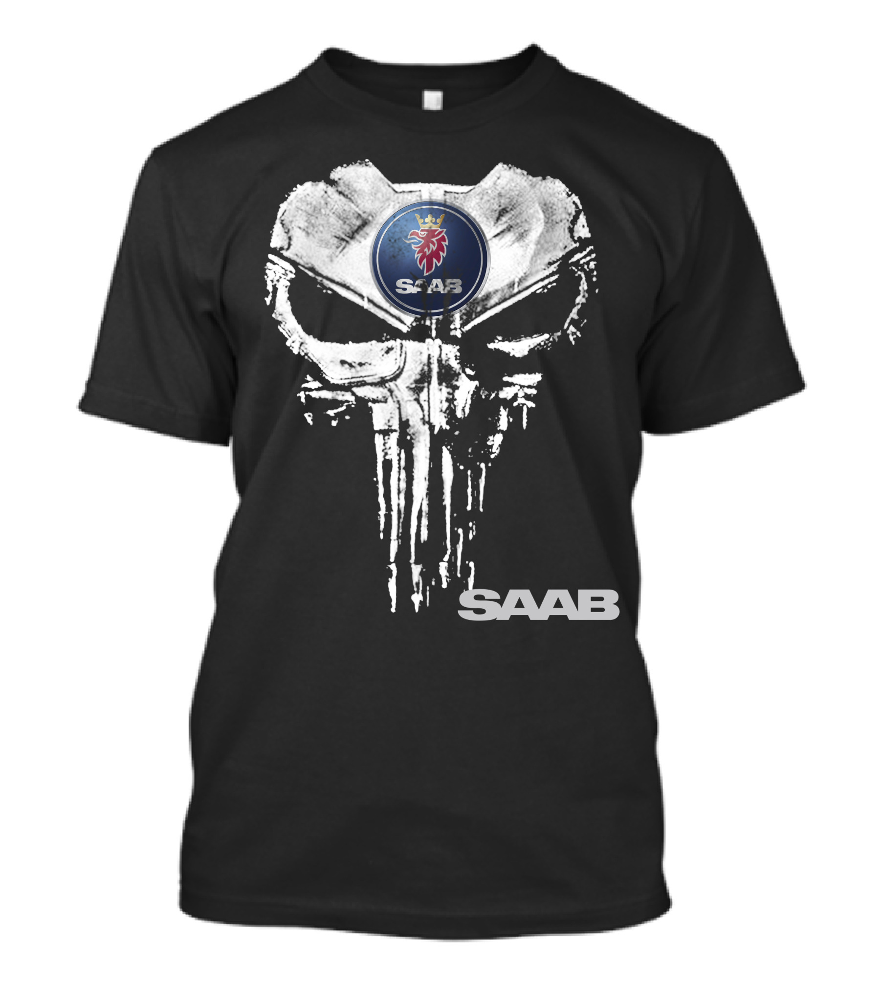 Saab Logo With Punisher Skull Motif T-Shirt
