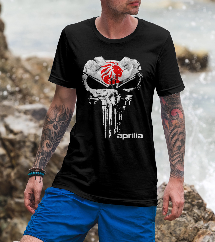Aprilia Skull With Red Lion Symbol T-Shirt