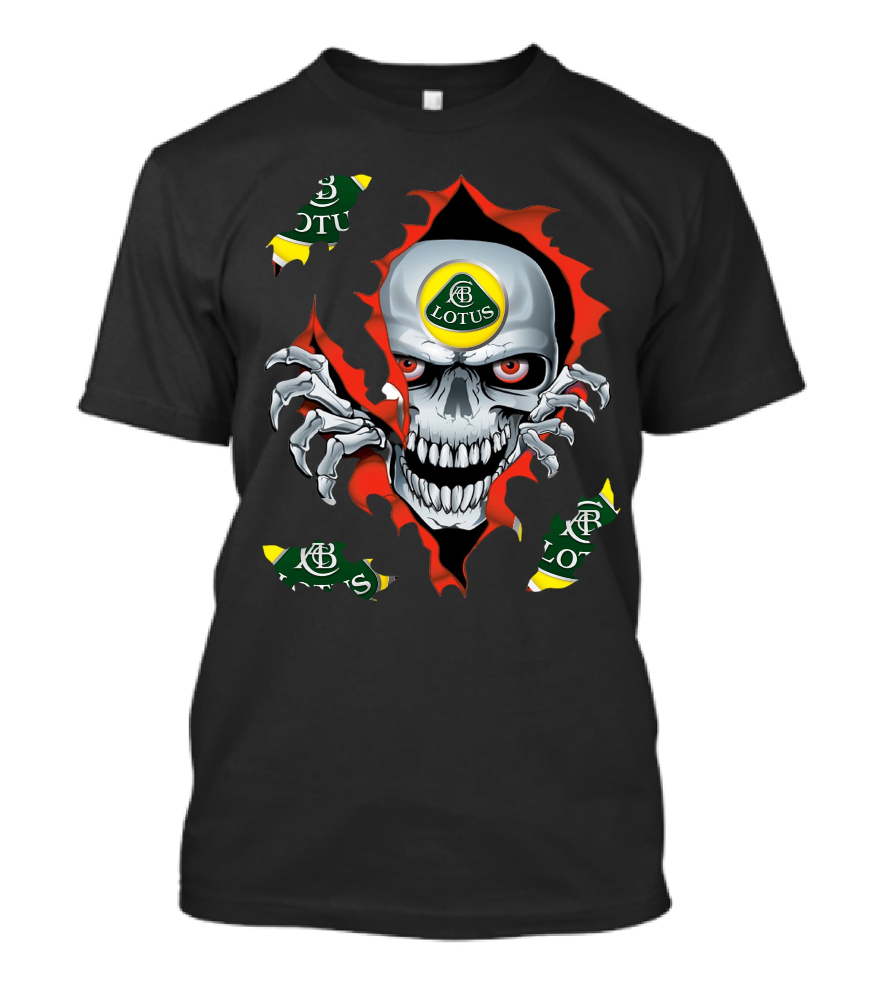 Lotus Skull With Racing Logo And Fiery T-Shirt