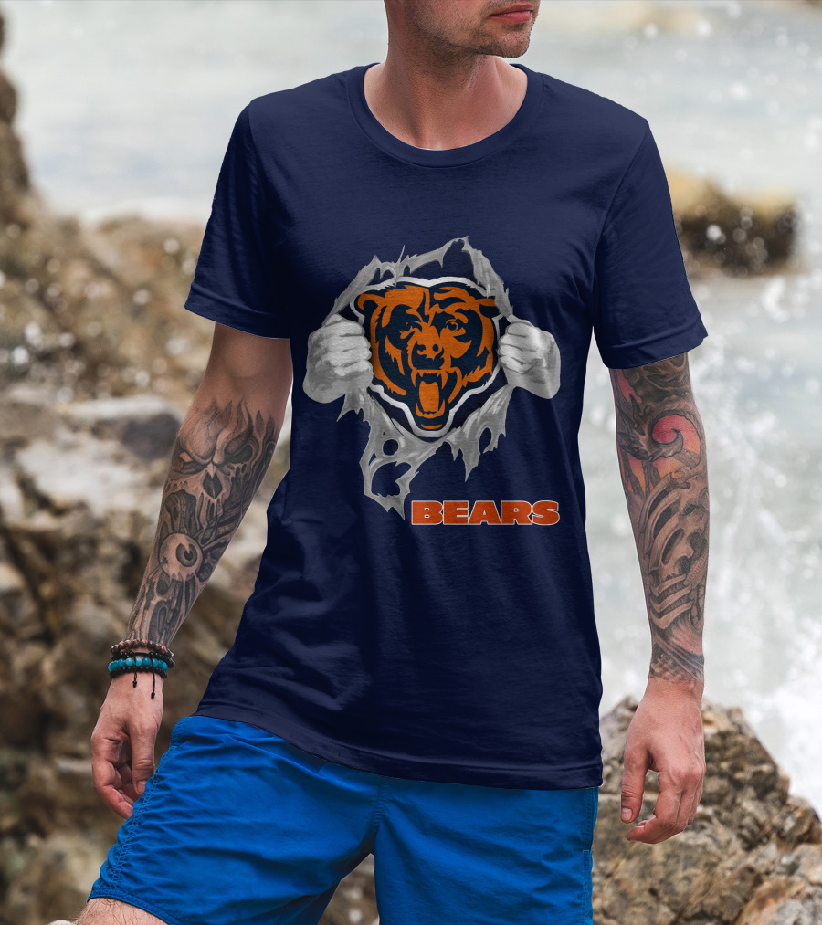 Chicago Bears Logo: Fierce Bear Ripping Through With Orange And Blue T-Shirt