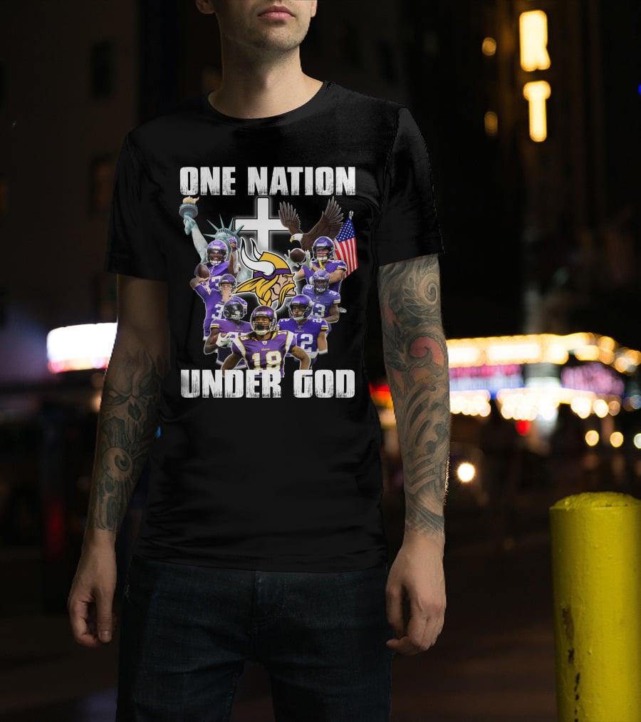 Vikings One Nation Under God Nfl Players Liberty Eagle Flag Cross T-Shirt