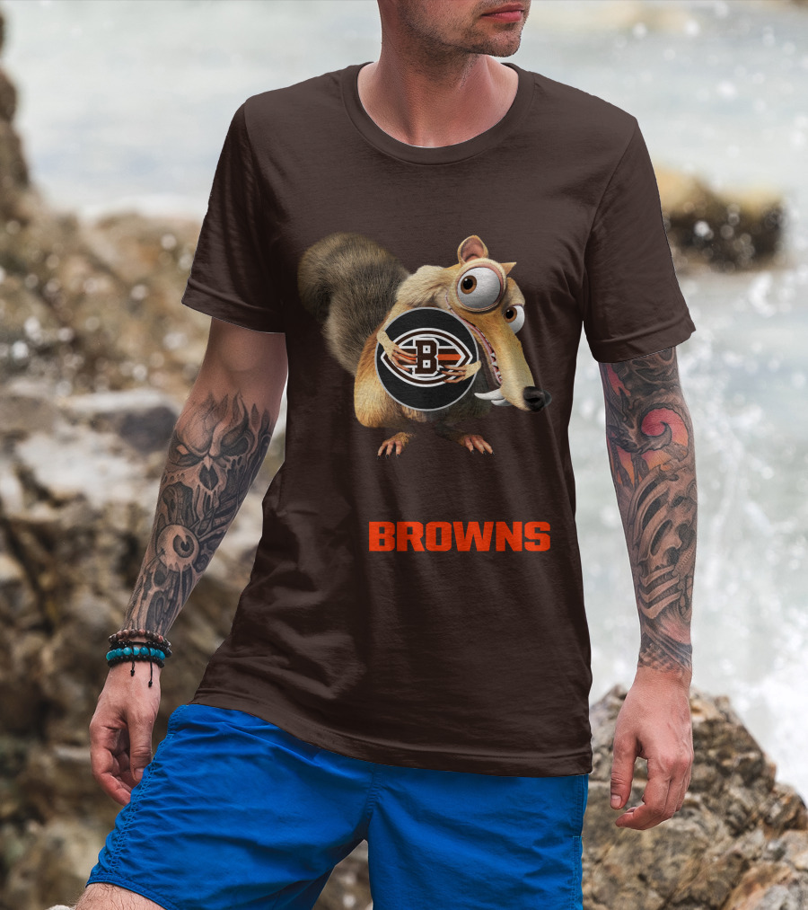 Browns 09 Animated Character Holding Football T-Shirt