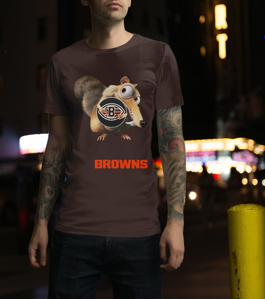 Browns 09 Animated Character Holding Football T-Shirt