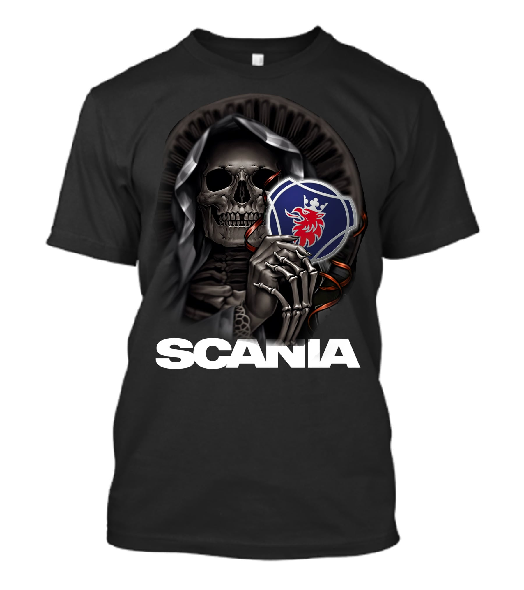 Scania Grim Reaper With Emblem And Hooded Skeleton T-Shirt