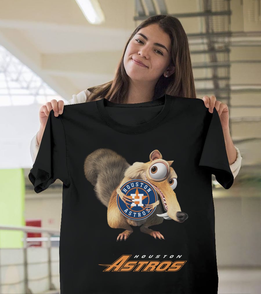 Houston Astros Ice Age Crossover With Iconic Character Holding T-Shirt