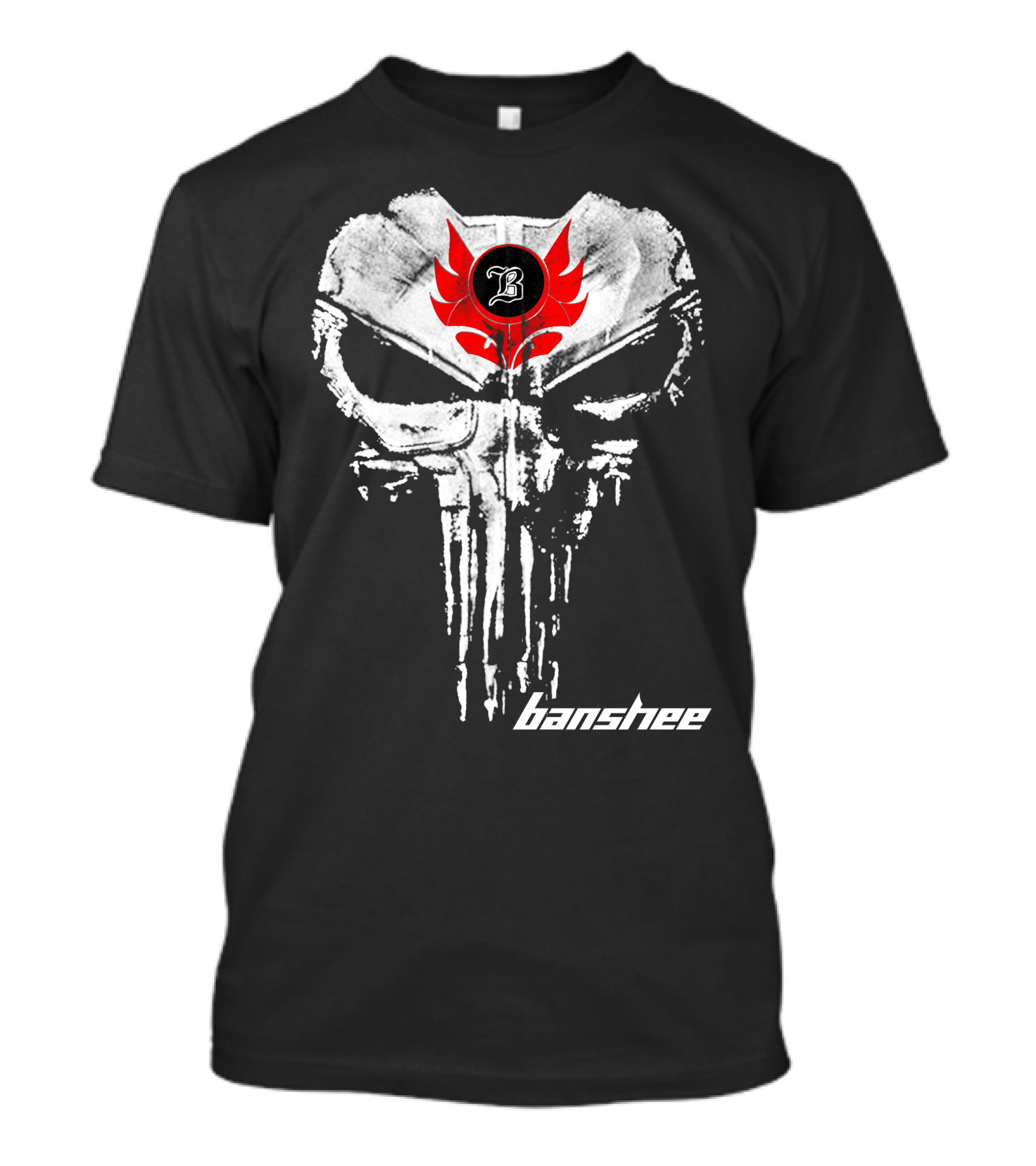 Banshee Skull Symbol With Red Flame Emblem And Letter B T-Shirt