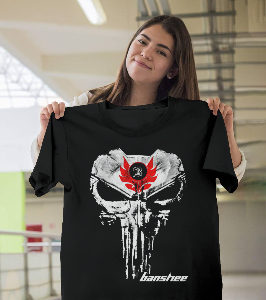 Banshee Skull Symbol With Red Flame Emblem And Letter B T-Shirt