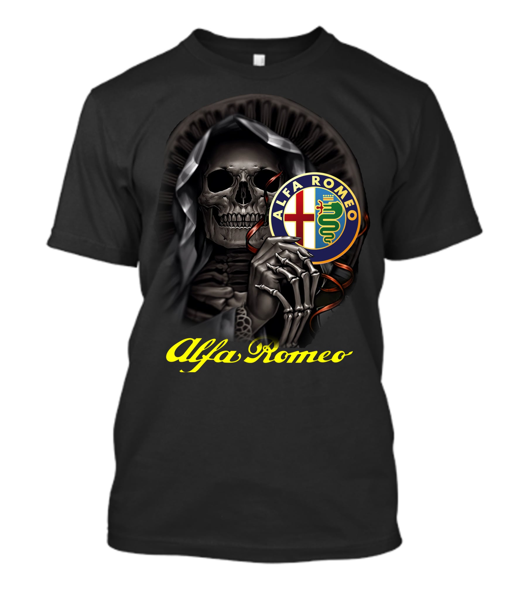 Alfa Romeo Skull Emblem With Hooded Skeleton T-Shirt